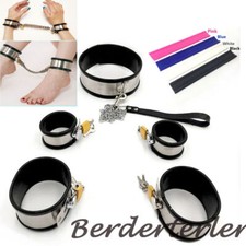 Bondage Steel with Silicone Handcuffs Ankle Neck Collar Cuffs Lockable Restraint