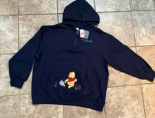 Rare 90s Winnie The Pooh Disney Sweatshirt Hoodie With Tags- Embroidered Navy