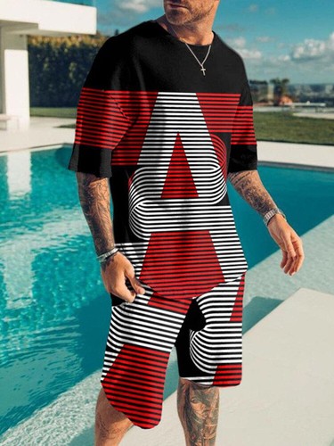 Mens Sweatsuit Short Sleeve T Shirts Shorts Set Summer Outfit 2-Piece Set Unisex - Picture 59 of 183