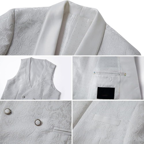 Men's Tuxedo Suits 3 Piece Wedding Prom Suits Paisley Blazer Jacket Vest Pants - Picture 56 of 59