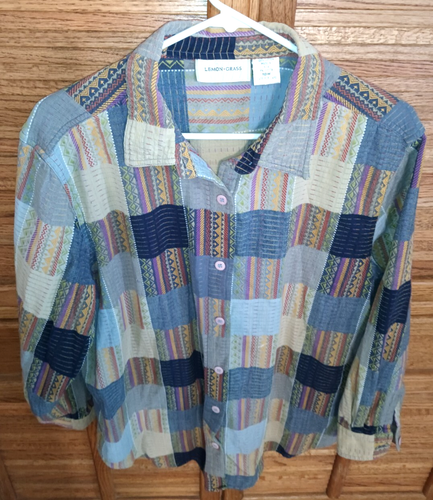 Top camicia donna Lemon Grass 2XL manica lunga taglia 18W patchwork con bottoni - Foto 1 di 4