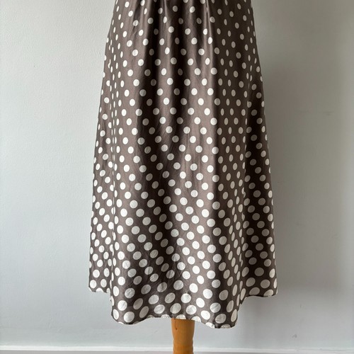Vintage Monsoon Mink Brown White Polka Dot Pure Silk Halter Dress Fit & Flare 12 - Picture 5 of 11