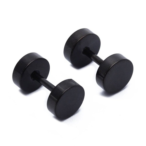 Black Stud Earrings Men Women Faux Gauges Ear Tunnel Stainless Steel Earrings US - 第 10/12 張圖片
