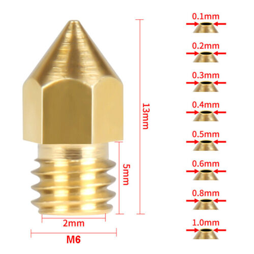 Boquilla de impresora 3D de 0,1-1,0 mm extrusora de latón MK8 para CR-10 Ender 3 Pro Anet A8 M6 - Imagen 2 de 7