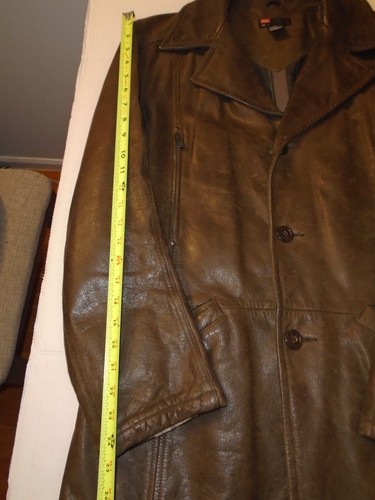 Diesel Men's Brown Long Leather Jacket, Size Large - Picture 17 of 20