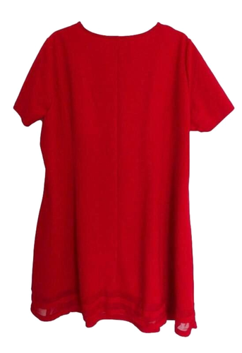 NEU Kurzgröße Damen Kurzarm Stretch Kleid in rot transparenter Saum Gr. 27 (54) - Bild 2 von 2