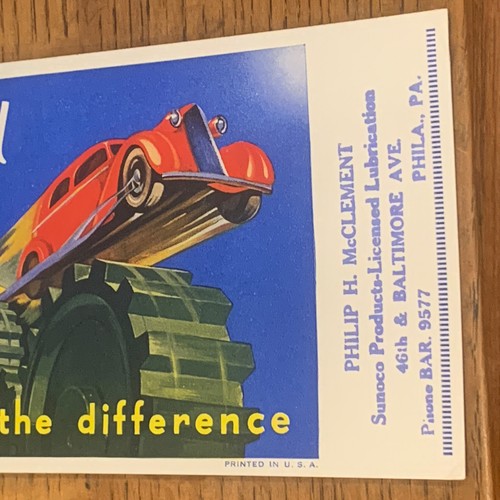 1937 Blue Sunoco Motor Fuel Gas Station Advertising Card McClement Philadelphia  - Picture 3 of 7