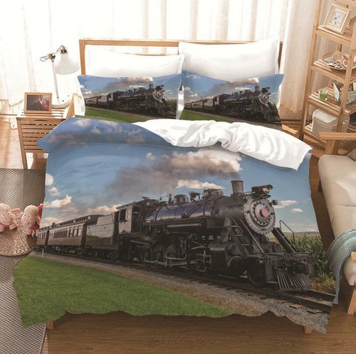 Train Quilt Doona Duvet Cover Set Pillowcase Single Double Queen Size Kids Bed - Bild 2 von 6