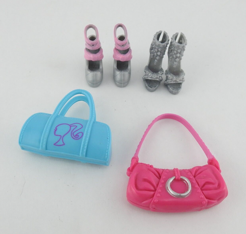 Barbie Doll High Heel Shoes Boots Silver Fashionistas 2 Heels 2 Purses Y2K Pink - Picture 1 of 4