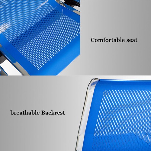 3 Seat Heavy Duty Office Bench Bank Airport Reception Waiting Room Chair Blue - Picture 3 of 5