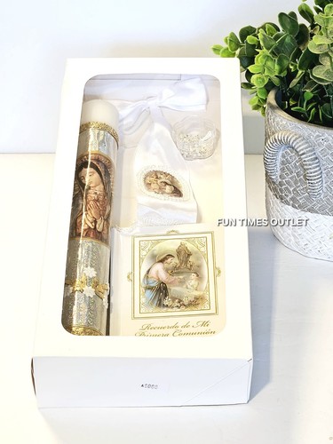 Virgen Guadalupe Boy Communion Candle Gift Set Vela Comunion Nino Biblia Regalo - Picture 4 of 5