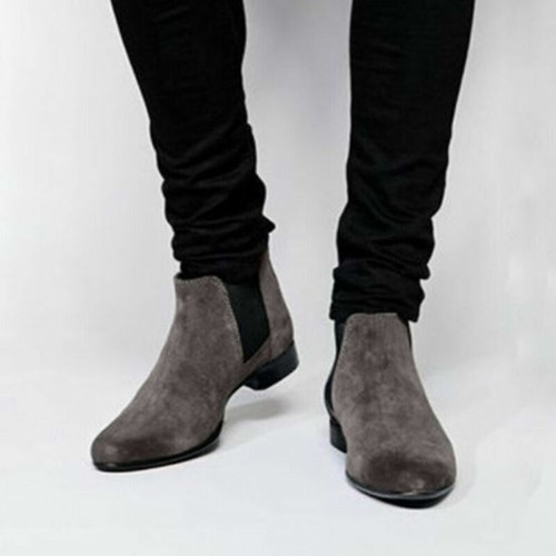 Mens casual Flat Suede Leather Dress Slip On Shoes Casual Chelsea Ankle Boots - Picture 14 of 15