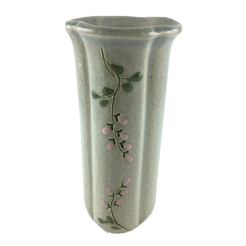 Mountain Meadows Pottery Vase 228 Pink Flowers Green Leaves S/ 5 Fluted Shape - Picture 1 of 6