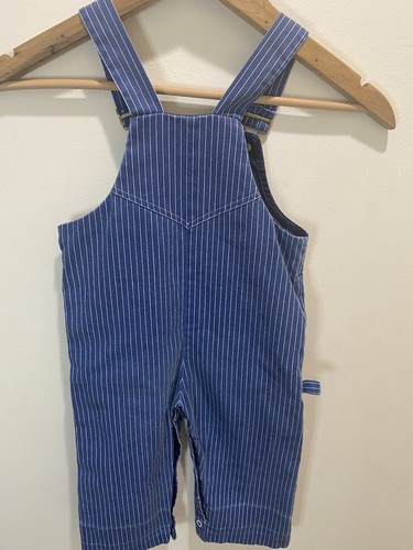 Vintage By Thomas Kids Train Themed Overalls Blue stripe Sz 24M 2T baby - Picture 5 of 6