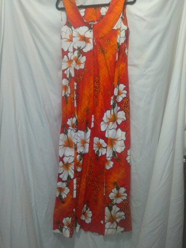 70s Sears Hawaiian Fashions Mu'umu'u Maxi Dress Vintage 1970s Day Glo Neon Luau - Picture 2 of 3