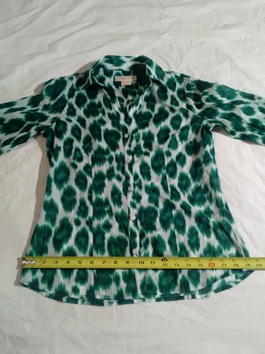 Michael kors green white button up shirt blouse cotton - Picture 3 of 9
