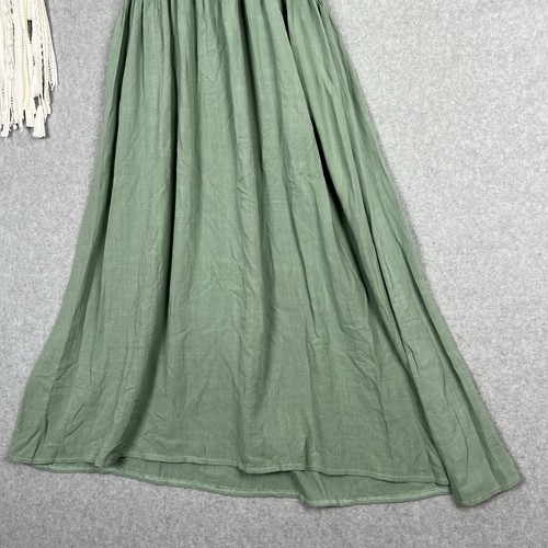 Shareen Collection Dress Womens 8 S Green Midi V Neck Rayon Linen Shirred Boho - Picture 4 of 11