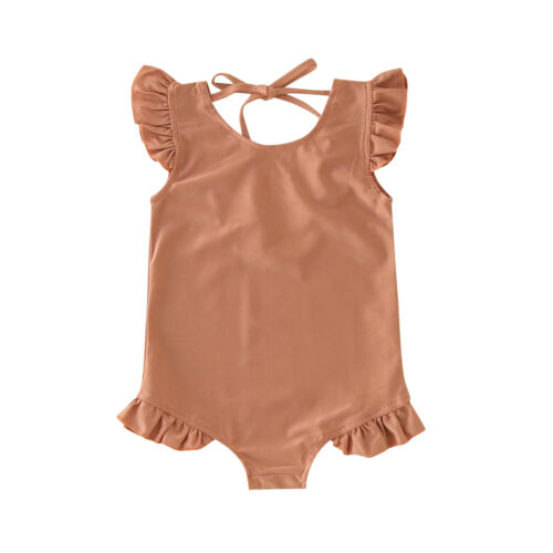 Toddler Girls Summer Sleeveless Solid Colour Ruffles Swimwear Swimsuit Bikini - Picture 28 of 29