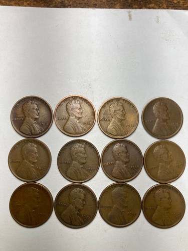 1916-PDS---1919-PDS LINCOLN WHEAT CENT PENNY LOT, 12 COINS,  ALL FINE!! - Picture 1 of 7