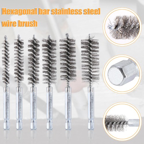 12PCS 1/4" Hex Shank Stainless Steel Bore Cleaning Brushes Set for Power Drill - Picture 3 of 11