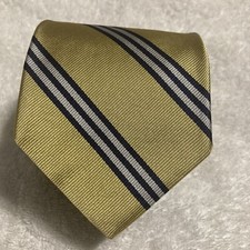 Brooks Brothers 346 Repp Tie 100% Silk Yell/Gold Blue Silver Striped Made In USA