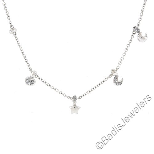 Pasqual Bruni 18k Gold 16" Dangle Star Moon & Heart Charms Cable Link Necklace - Picture 3 of 6