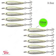 10pcs Fish WOW!® 3.5oz Fishing Mega Live Bait luna Jig Treble Hook Glow in dark