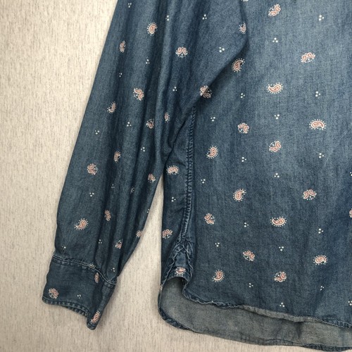 Uniqlo Womens Denim Button Front Paisley Print Shirt Long Sleeve Jean Size L - Picture 6 of 15