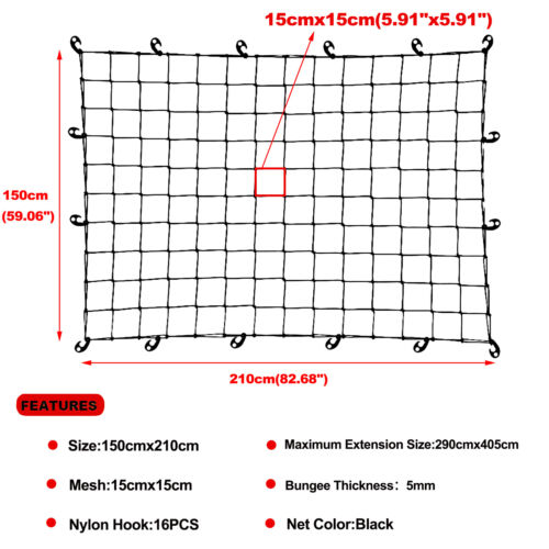 Universal 5' x 7' Cargo Bungee Net Car Roof Rack Cross Bar Tie Down Strap Cover - Picture 12 of 15