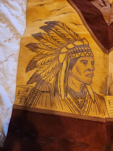 Vintage LEATHER SUEDE PONCHO Fringe Southwestern COAT Handcrafted - Picture 2 of 6