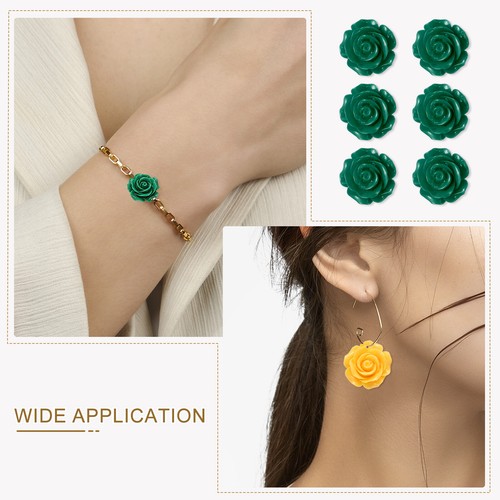 50 Pcs Dark Green Resin Rose Flower Beads, 10mm Flatback Flower Charm - Picture 5 of 7