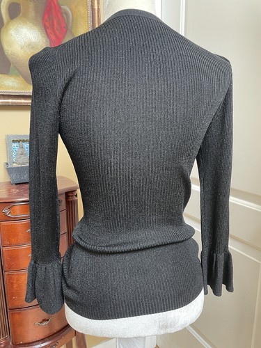Michael Kors Sparkly Holiday Glitzer schwarz Pullover Top 3/4 Ärmel XS TOP - Bild 3 von 7