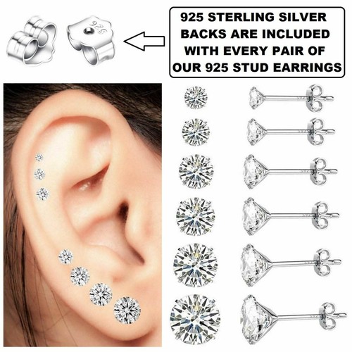 New 925 Sterling Silver Stud Earrings Women Girl Small CZ Crystal Set Backs Pack - Picture 29 of 97
