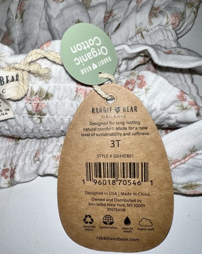 Rabbit Bear Organic Girls Dress 3T Sleeveless Floral White Pink Toddler Kids NWT - Picture 22 of 23