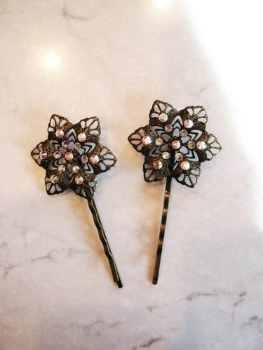 Antique bronze hair pin with swarovski crystals (set of two) - Picture 2 of 2