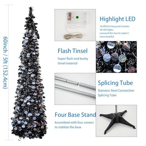 5Ft Pop Up Christmas Tree Decoration Small Artificial Pencil Tree for Home Decor - Bild 4 von 6