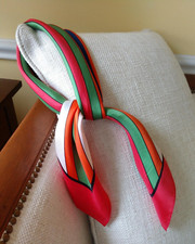 Vintage Pink Orange Blue Green Stripe Border Scarf 26 x 26 inches