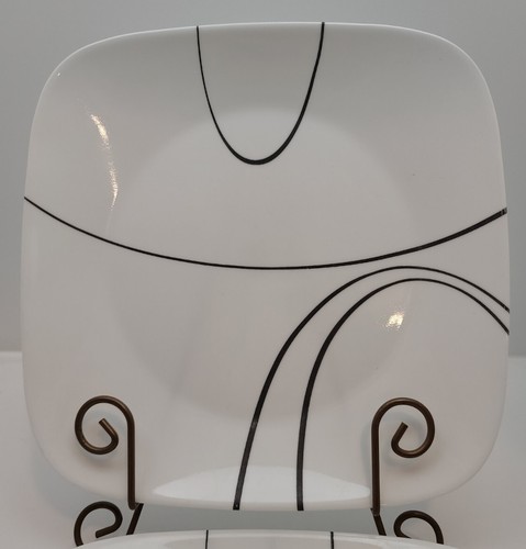 SIMPLE LINES by Corelle Square Dinner Plate 10 5/8" Black and White Set of 2 - Picture 2 of 10