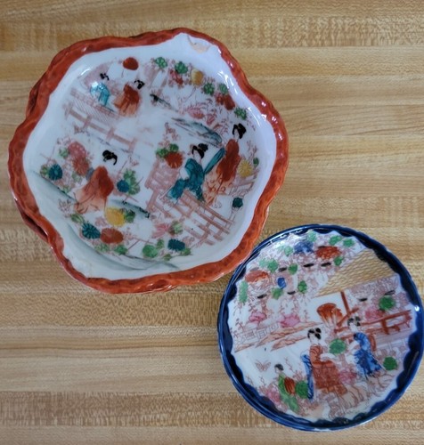Small Japan Plates & Bowls Set Vintage Geisha Women 4 Plates 2 Bowls 6pc Set - Picture 10 of 17