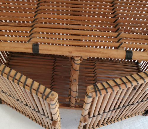 Vtg Island Style 3 Tier Shelf with Doors Bamboo Wicker Tea Bathroom Cabinet 18" - Picture 17 of 24