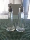 Salt & Pepper Shakers Glass w/Chrome Metal Lid Clear Glass Set of 2