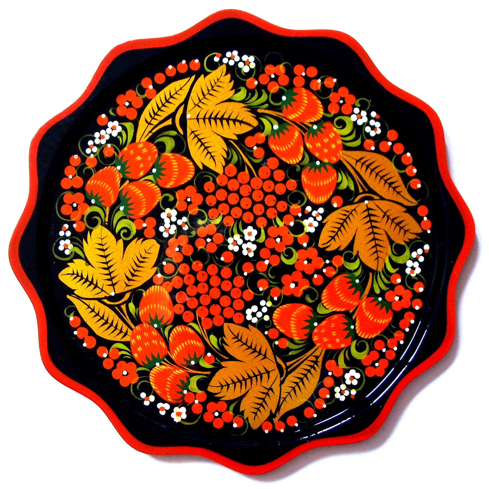 Plateau en bois Fraise des bois Khokhloma artisanal de 30cm
