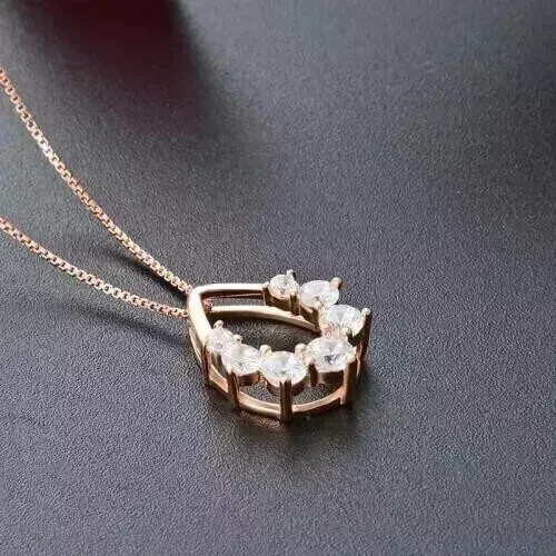 2 Karat runder Schliff simulierter Diamant Damen Schönheit Anhänger 14K rosévergoldet - Bild 3 von 7