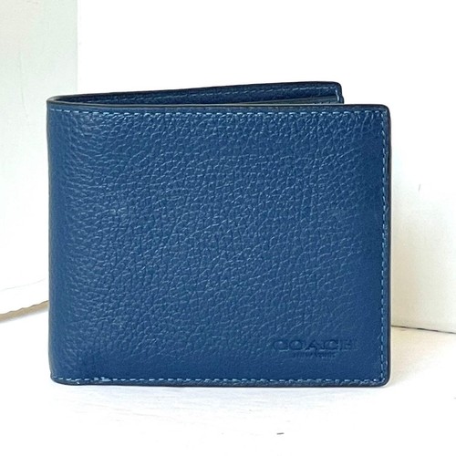 Coach Wallet 3 In 1 Mens Large Blue Leather Billfold ID 2 Piece Removable CR398 - Picture 2 of 8