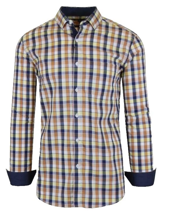 Camisas de vestir marrón a rayas de mezcla de algodón para hombres