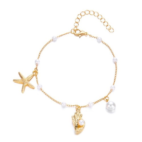 Fashion Multilayer Shell Conch Pearl Starfish Beaded Anklet Women Holiday Gift - Picture 7 of 7