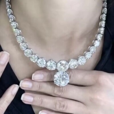 58ctw Lab Created Diamond 14K White Gold Plated Graduated Tennis Necklace Women