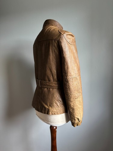 SIGUIENTE CHAQUETA DE CUERO MOTERO 10 cinturón safari militar suave marrón desgastado real - Imagen 6 de 22