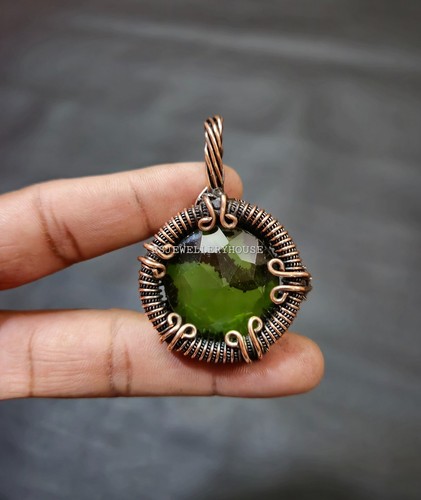 Peridot Pendant Copper Wire Wrapped Jewelry Handmade Peridot Gemstone Jewelry - Picture 5 of 10