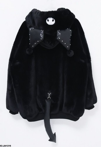 NEW Sanrio Kuromi Faux Fur Hooded Jacket Black Kawaii Anime - Picture 2 of 11